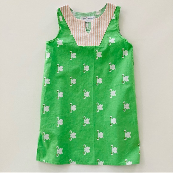 Petit Peony Other - Petit Peony Girls 5 Green Dress Swan Print Easter Spring Summer USA Made